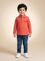 Boys Red Polo T-Shirt – Casual Cotton Long Sleeve Top