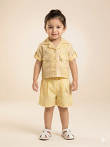 Kids Summer Co-Ord Set – Soft Cotton Shirt & Shorts (Yellow)
