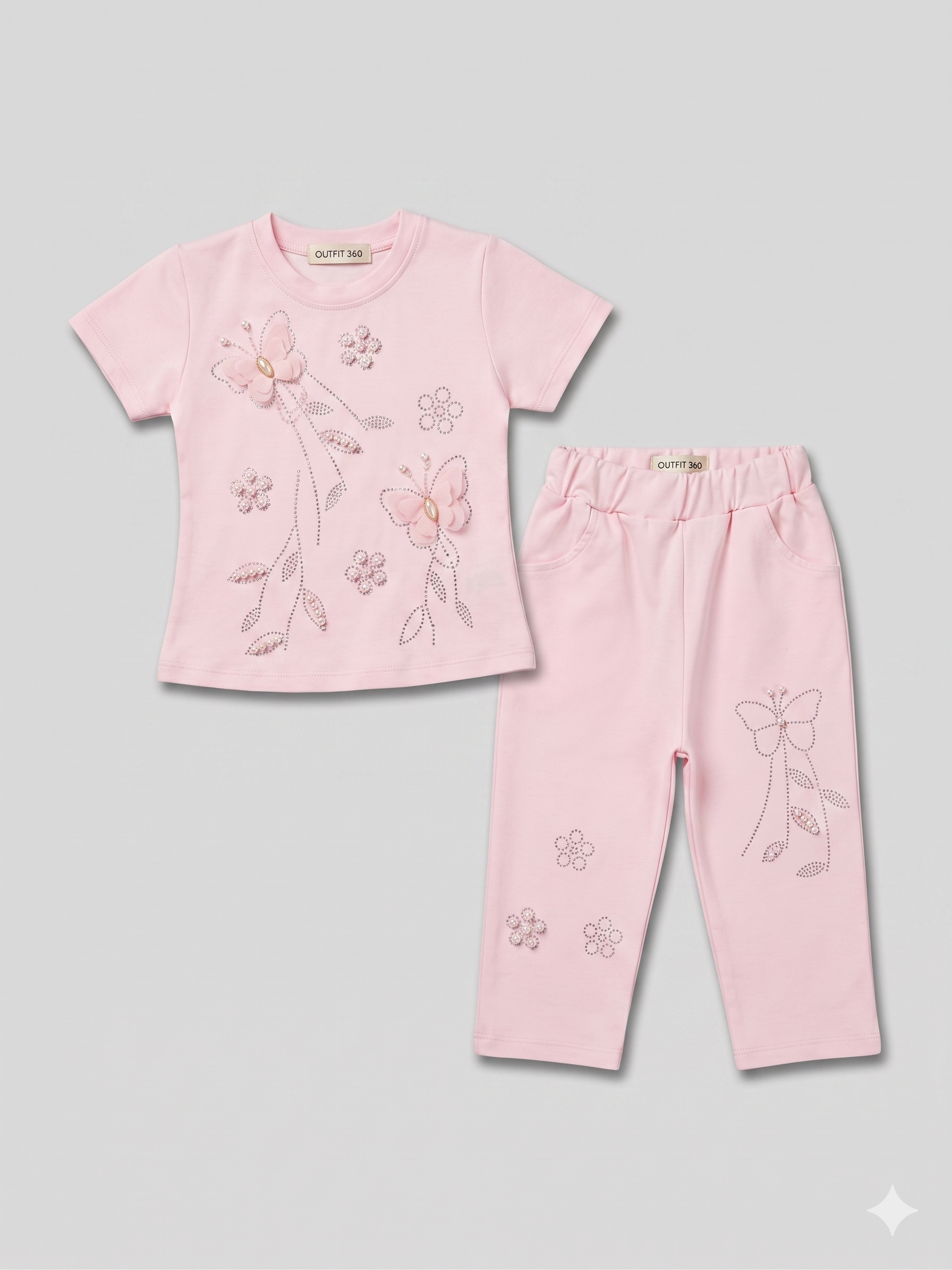 Girls Pink Printed T-Shirt & Pants Set – 2-Piece Casual Outfit