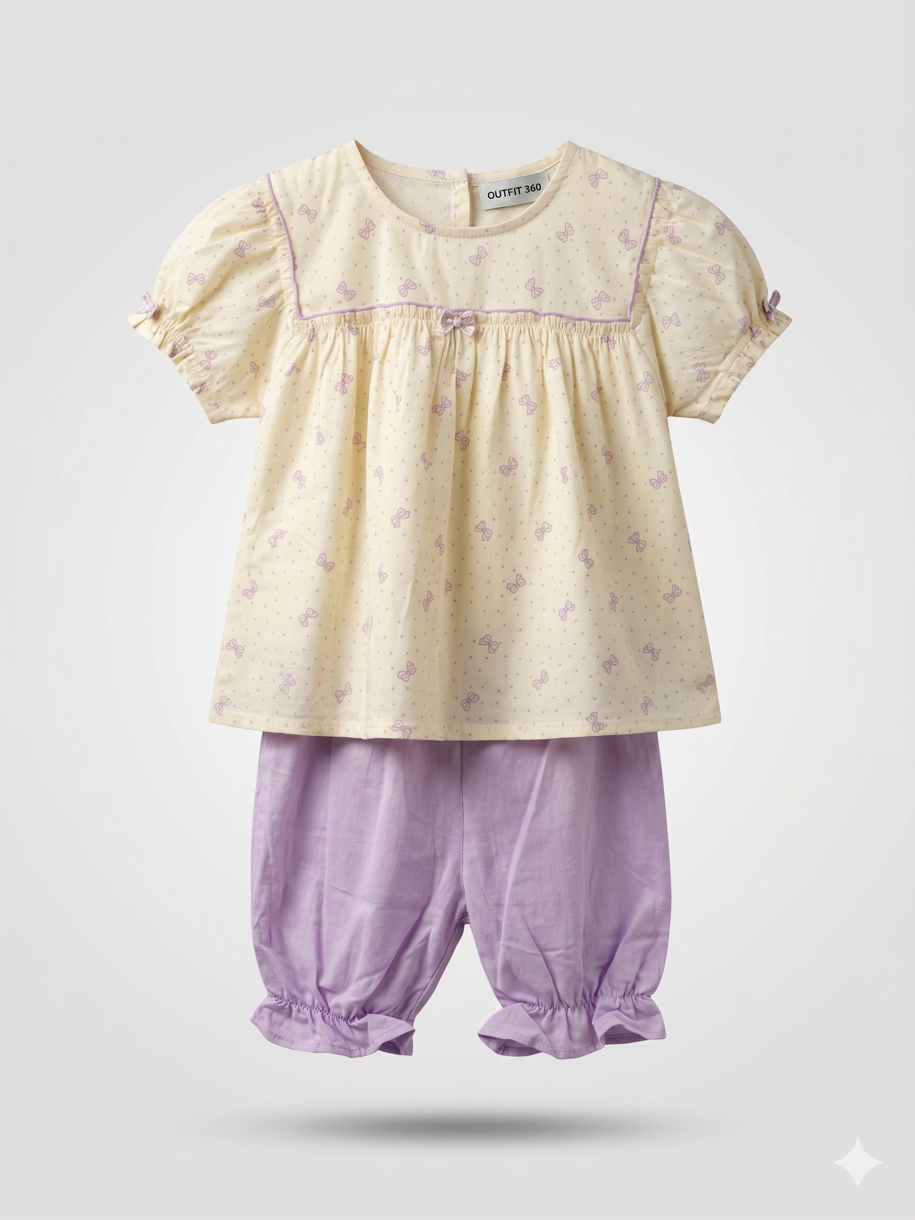 Girls Embroidered Peplum Top & Lavender Pants Set – 2-Piece Outfit