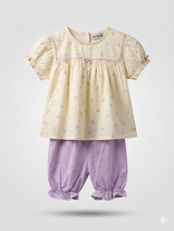 Girls Embroidered Peplum Top & Lavender Pants Set – 2-Piece Outfit