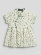 Girls Green Floral Wrap Style Dress – Casual Summer Frock