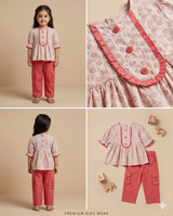 Girls Printed Peplum Top & Cargo Pants Set – Pink