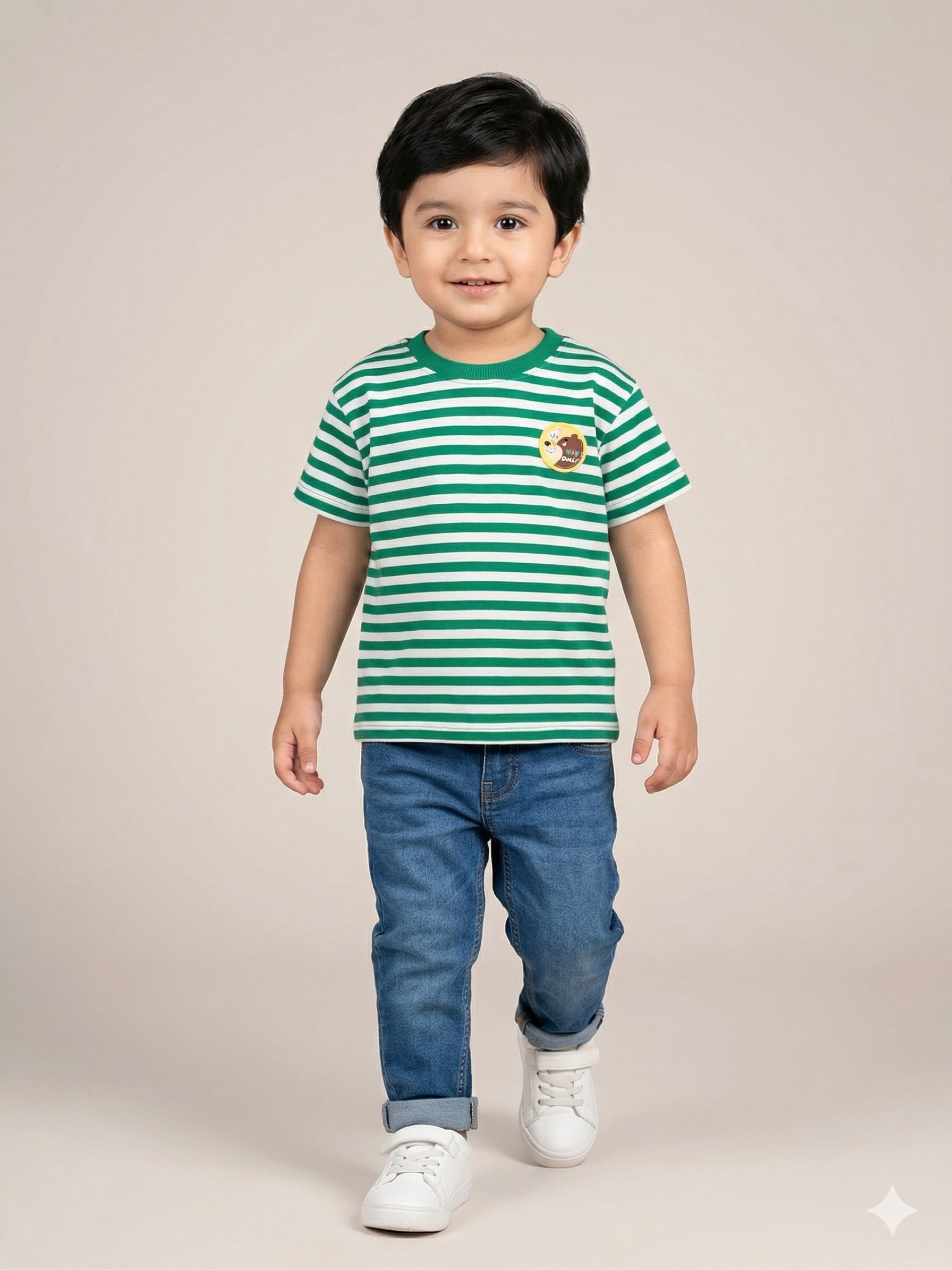 Boys Green Striped T-Shirt – Casual Cotton Short Sleeve Top