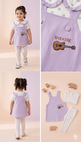 Girls Lavender Tunic Top & Printed Leggings Set – Casual Cotton Outfit