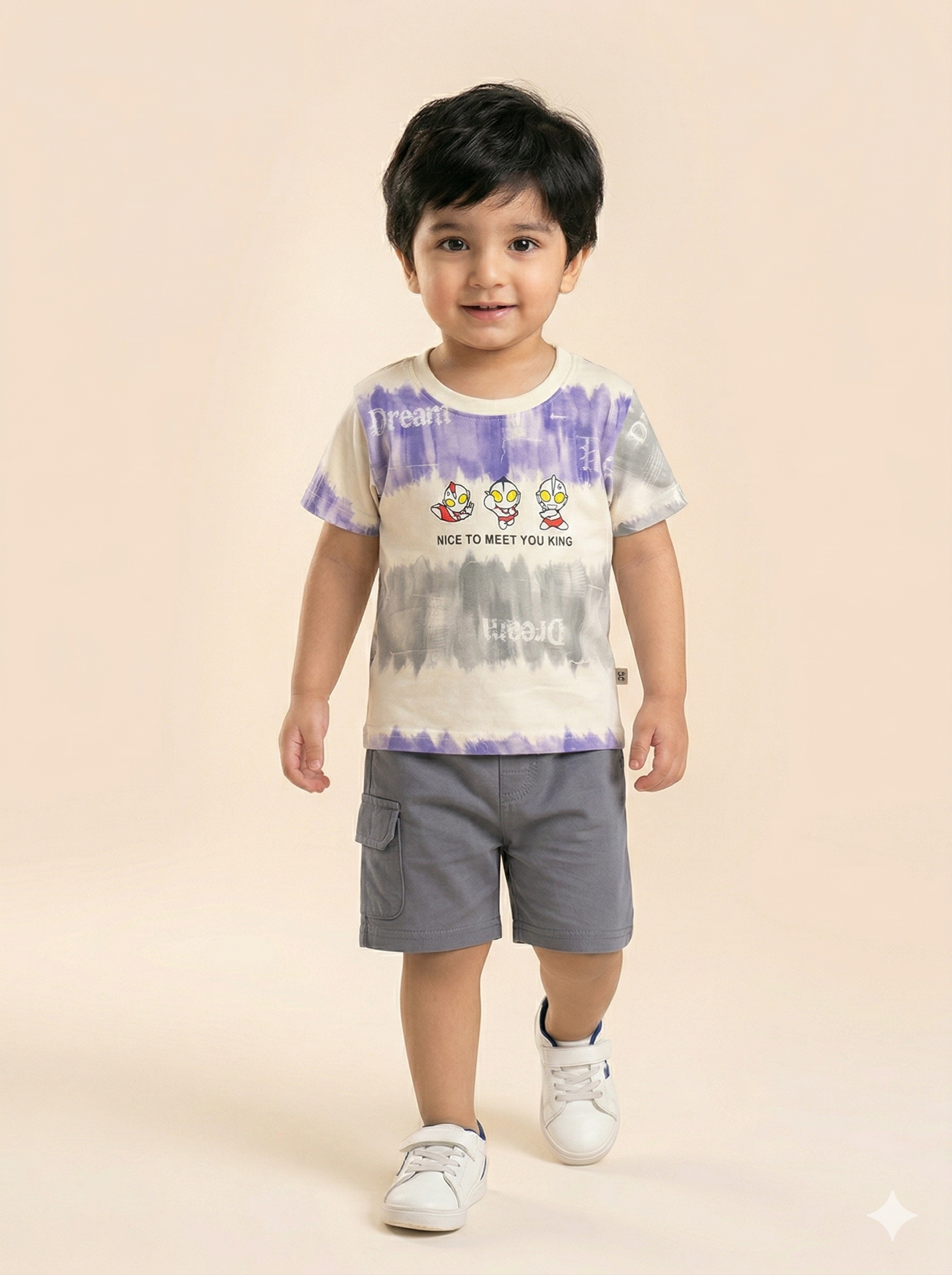 Boys Printed T-Shirt & Grey Shorts Set – Casual Cotton Summer Outfit