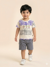 Boys Printed T-Shirt & Grey Shorts Set – Casual Cotton Summer Outfit