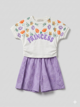 Girls “Princess” Graphic T-Shirt & Purple Skirt Set – 2-Piece Outfit