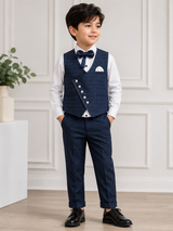 Kids Navy Blue Formal Waistcoat Suit Set – Premium Party Wear 3 Piece Outfit for Boys