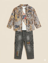 Boys Printed Shirt, T-Shirt & Jeans 3-Piece Set – Casual Cotton Outfit