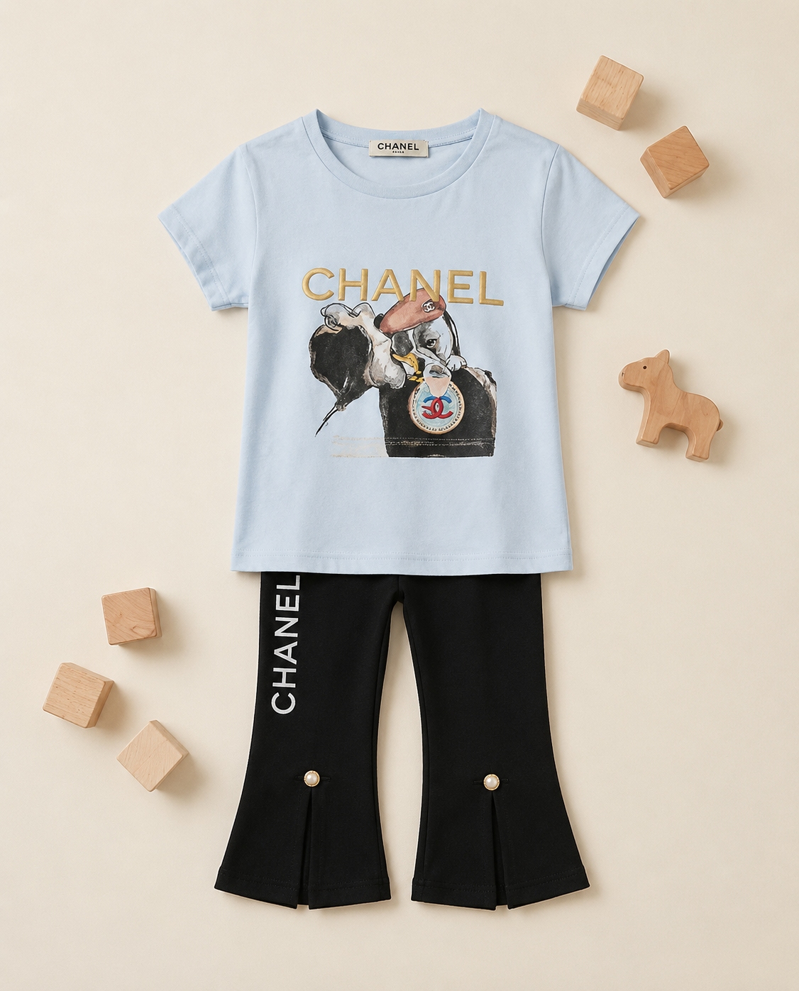 girls Graphic T-Shirt & Black Pants Set – 2-Piece Casual Outfit