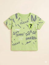 Boys Light Green Printed T-Shirt – Casual Cotton Short Sleeve Top