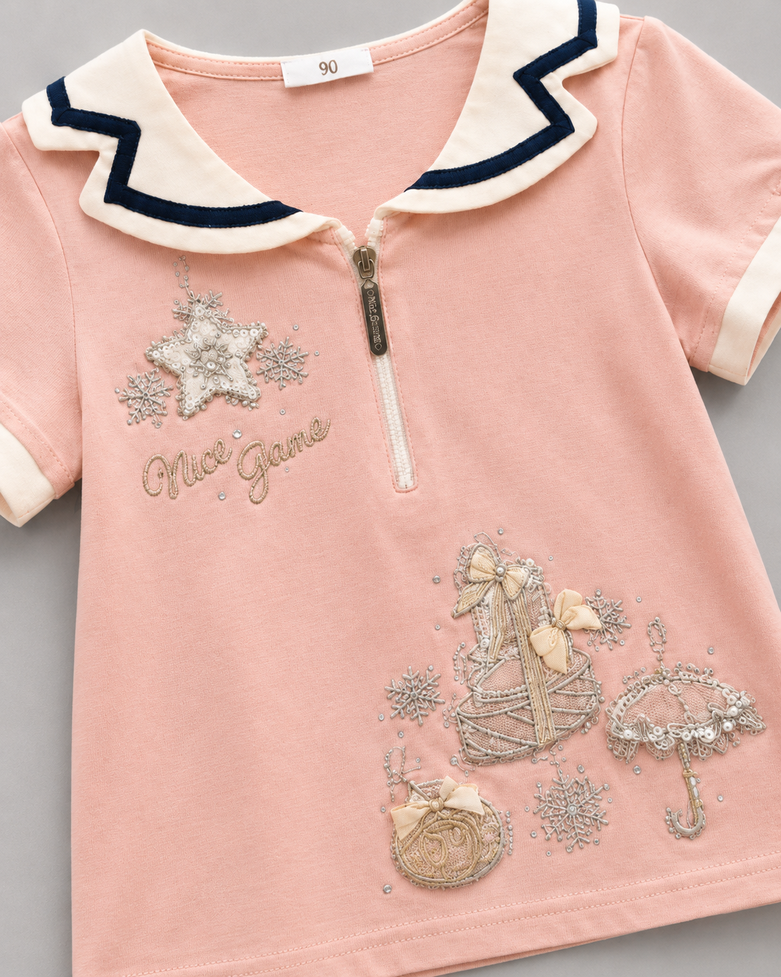 Girls Fancy Embroidered Zip Top – Elegant Casual Party Wear T-Shirt