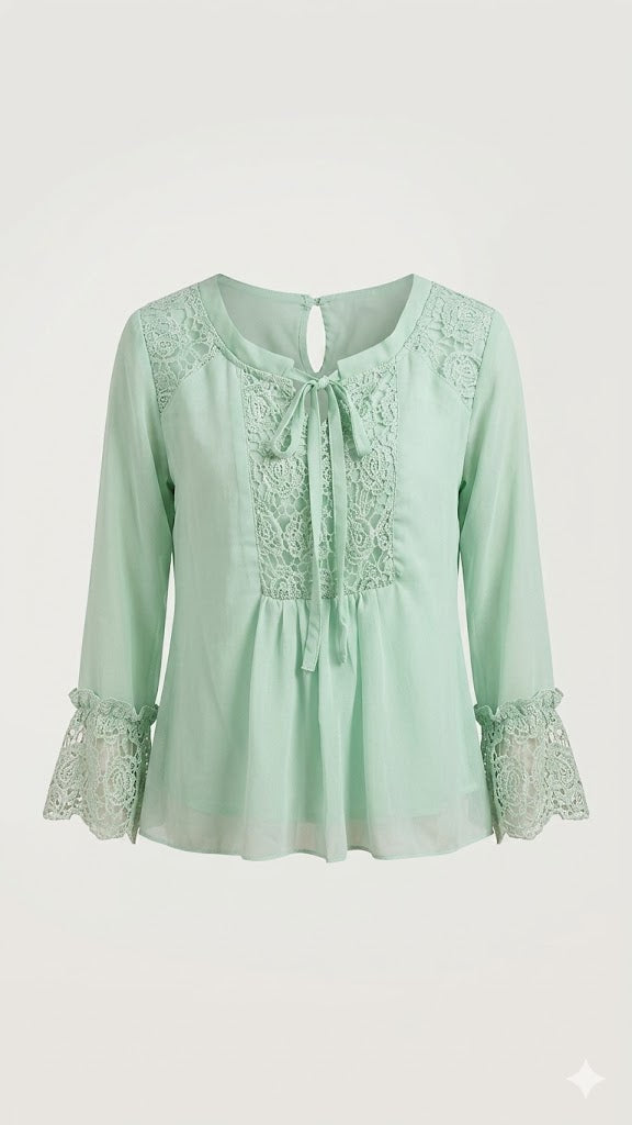 Girls Mint Green Lace Detail Peplum Top