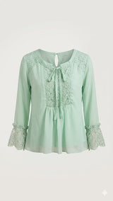 Girls Mint Green Lace Detail Peplum Top