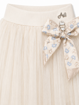 Girls Cream Tulle Skirt with Floral Bow – Elegant Princess Party Wear Skirt