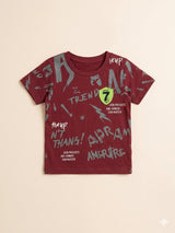 Boys Maroon Graphic T-Shirt – Casual Cotton Short Sleeve Top