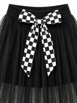Girls Black Tulle Skirt with Check Bow – Stylish Princess Party Wear Skirt