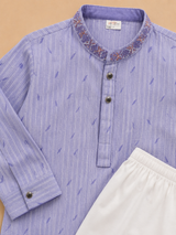 Boys Lavender Kurta Trouser Set – Stylish Ethnic Wear for Kids