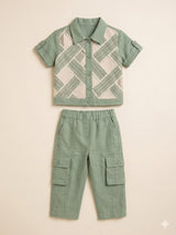 Kids Olive Printed Shirt & Trousers Set – Casual Cotton Outfit