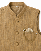 Kids Golden Textured Waistcoat – Premium Wedding & Festive Ethnic Waistcoat for Boys