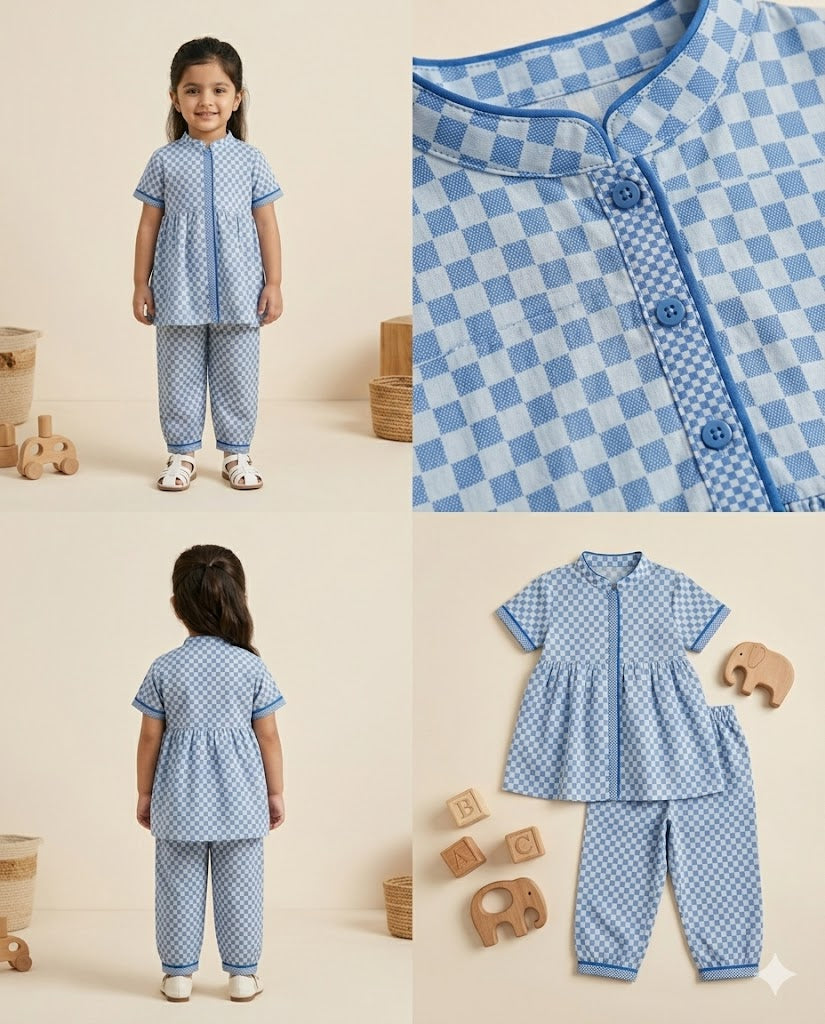 Kids Soft Cotton Printed Night Suit – Short Sleeve Top & Pajama Set