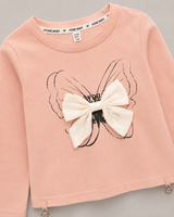 Girls Pink Butterfly Bow Full Sleeves Top – Stylish Kids Shirt