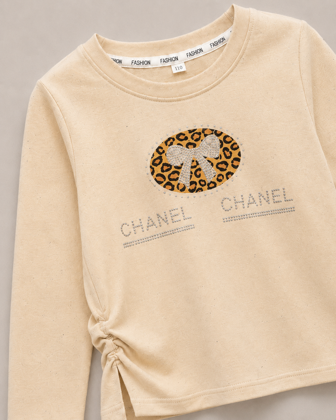 Girls Beige Fashion Print Full Sleeves Top – Stylish Kids Shirt