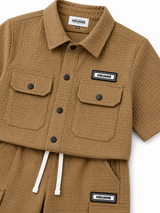 Boys Premium Cargo Co-Ord Set – Textured Shirt & Cargo Shorts