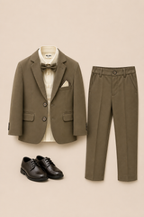 Kids Premium Olive Formal Suit – Elegant Party Wear Blazer Set for Boys