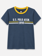 Kids Navy Blue Printed T-Shirt – U.S. Polo Style Casual Tee for Boys