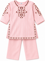 Girls Pink Embroidered Kurti Trouser Set