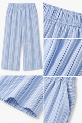 Girls Sky Blue Striped Wide Leg Pants – Casual Culotte Trousers