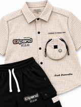 Boys Checked Cargo Co-Ord Set – Premium Shirt & Cargo Shorts