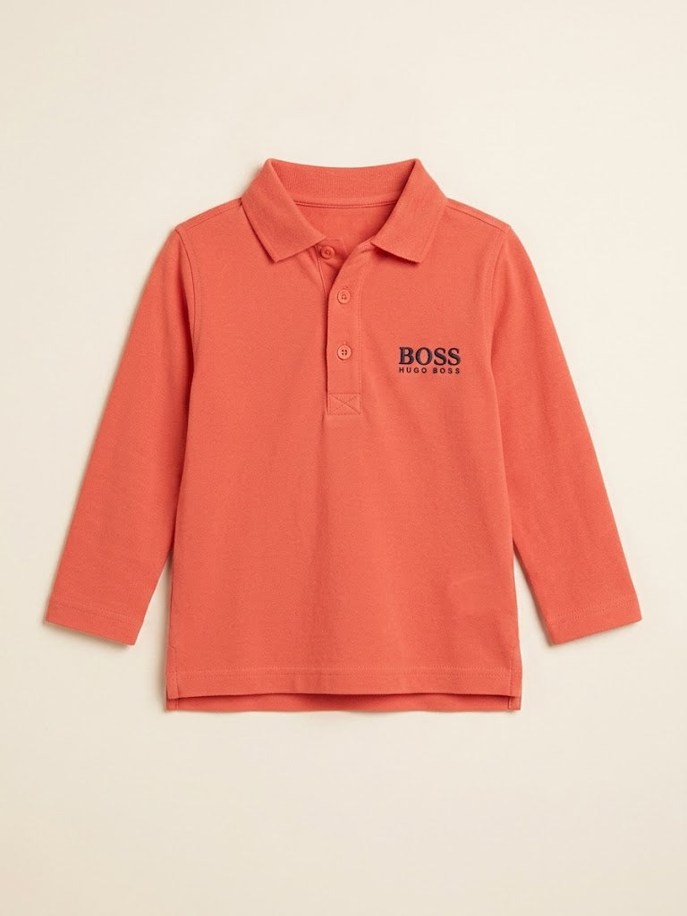 Boys Red Polo T-Shirt – Casual Cotton Long Sleeve Top