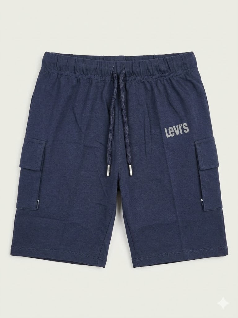 Boys Navy Blue Cargo Shorts with Side Pockets