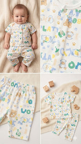 Baby Printed Short Sleeve Romper – Soft Cotton Bodysuit (White Multi Print)