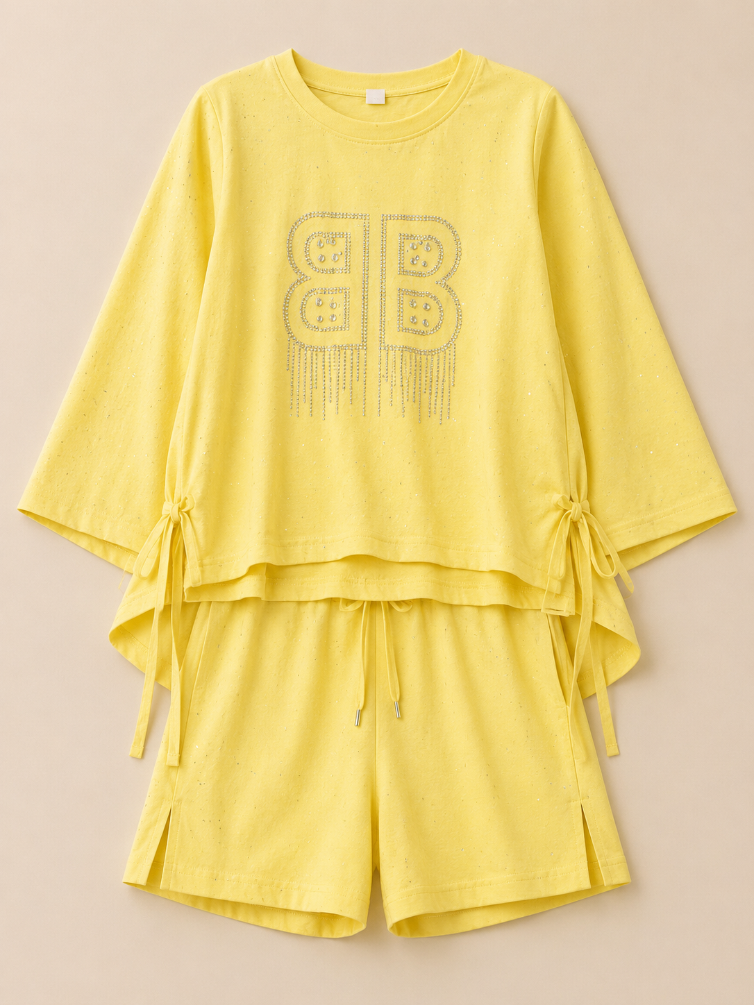 Girls Yellow Rhinestone Co-Ord Short Set