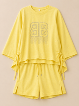 Girls Yellow Rhinestone Co-Ord Short Set