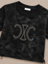 Girls Black Acid Wash Rhinestone T-Shirt – Trendy Kids Summer Top