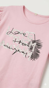 Girls Pink Printed Night Suit Set