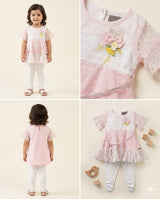Girls Fancy Frill Top & White Leggings Set – Pink Premium Style