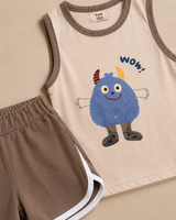 Cute Monster Kids Summer Co-Ord Set – Sleeveless Graphic Tank Top & Soft Shorts (2 Pcs)
