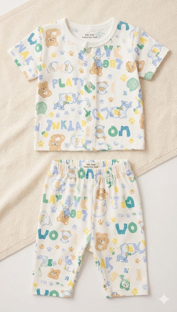 Baby Printed Short Sleeve Romper – Soft Cotton Bodysuit (White Multi Print)