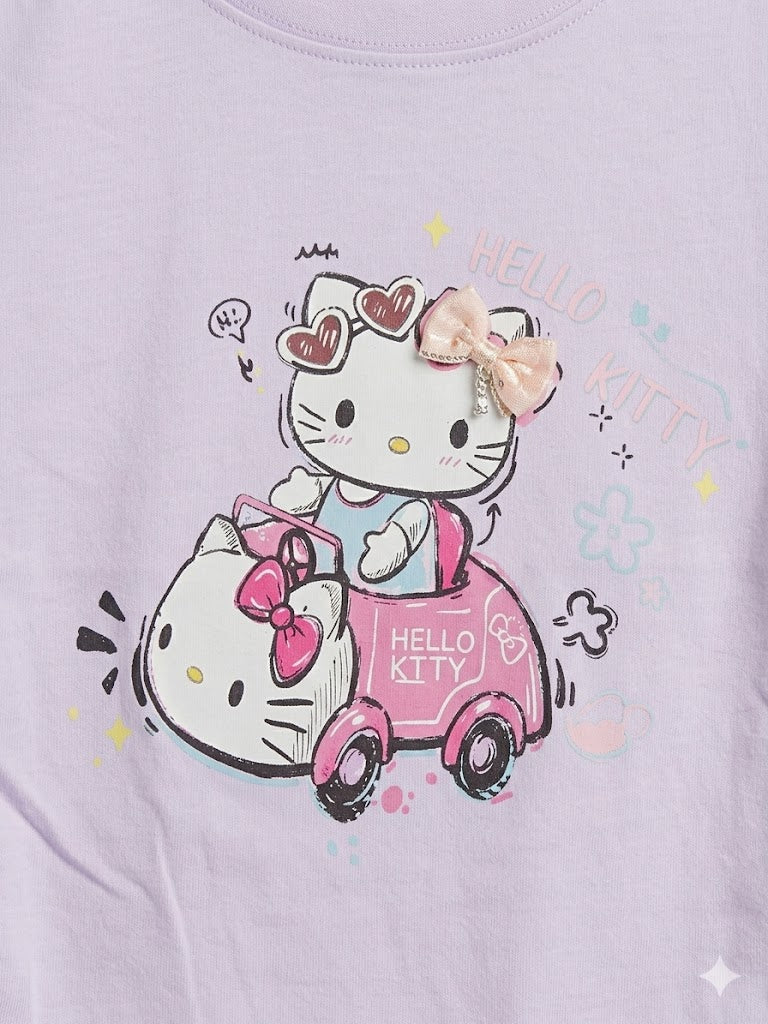 Girls Lavender Hello Kitty Printed T-Shirt