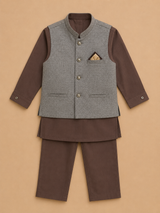 Boys Brown Waistcoat Kurta Shalwar Set – Formal Ethnic Wear for Kids