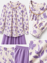 Girls Lavender Floral Co-ord Set – Printed Top & Wide Leg Culotte Pants