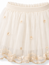 Girls Cream Floral Embroidered Tulle Skirt – Elegant Princess Party Wear Skirt