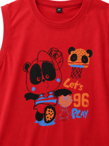 Kids Red Sleeveless Panda Graphic Tank Top – Cute Casual Summer Vest for Boys