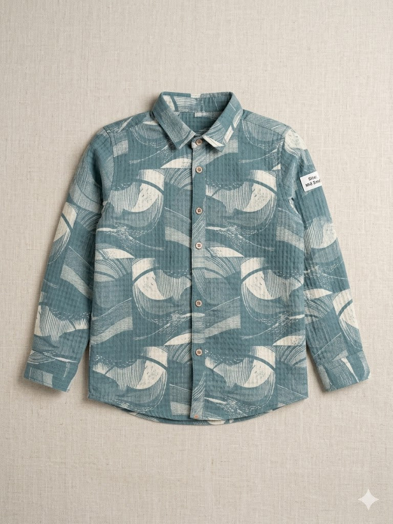 Boys Blue Printed Casual Shirt – Long Sleeve Stylish Kids Shirt
